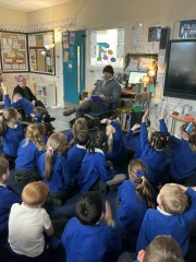 Captain Oates telling the Year 2 children what it takes to be an explorer